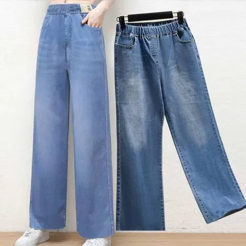 제이케이 여성 사계절 여름 데님 밴딩 팬츠 여자 스판 빅사이즈 편한 와이드 청바지