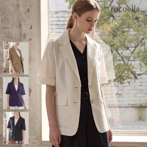 로코엘라 모브 프렌치 린넨 100 여성 반팔 자켓