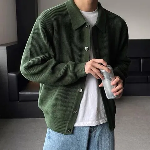 남성 3컬러 베이직 간절기 하찌 니트 카라 가디건 IS-JK18