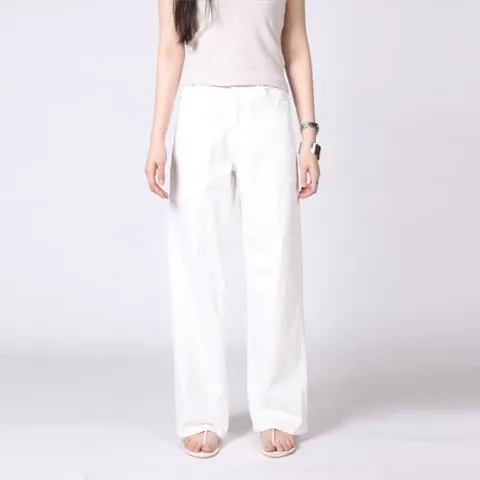 [헤이올리]데일리룩/심플 베이직  화이트 면스판 데님 일자 팬츠 PH3037