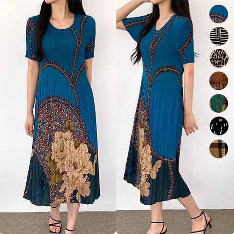 [기획특가] G.모데나 나염 패턴 플리츠 반팔 원피스_7컬러