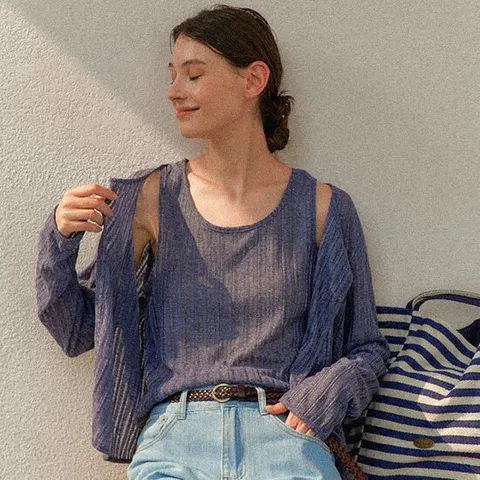 피그먼트 [코디구성] 네이쳐골지 가디건+나시 세트 (택가 69,600원)