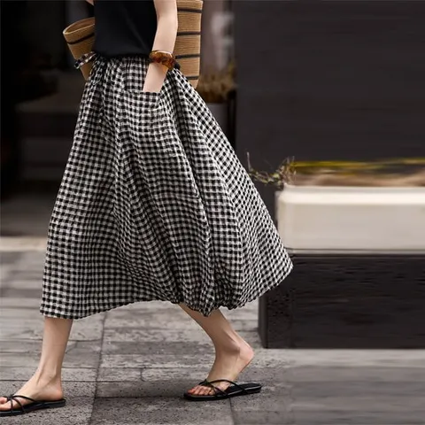 [코코에보니]고방체크밴딩스커트/롱스커트/SK-502