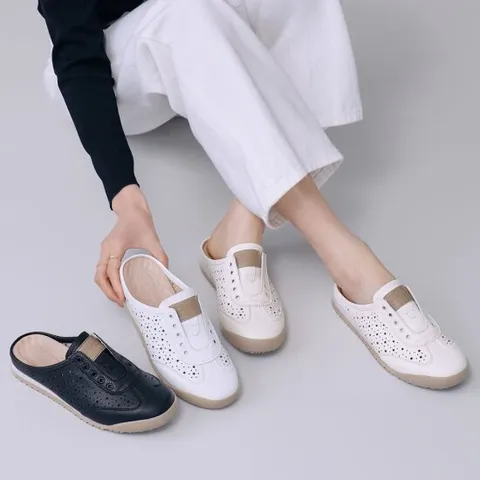 에스유니 소가죽 경량 발편한 펀칭 포인트 여성 뮬 블로퍼 스니커즈 단화 2.5cm