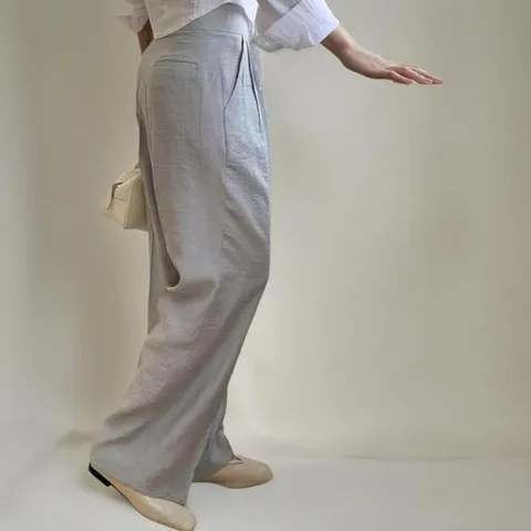 여성 린넨 더블 핀턱 세미와이드 슬랙스 무지컬러 팬츠