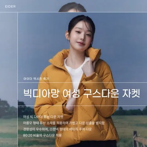 아이더 [택가 339,000원] BIG DIAMANT (빅디아망) 여성 숏 구스 다운자켓 DWW23513