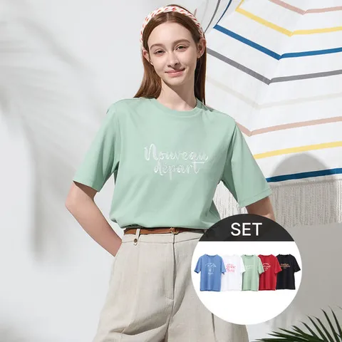 여성면레터링반팔티셔츠5종세트