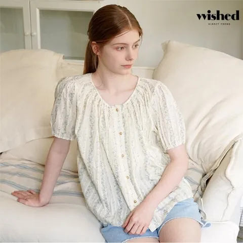 [위시드]플라워 반팔 블라우스(WICBBL081)