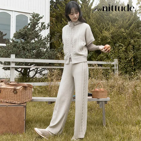 엔니튜드 25FW 후드 니트 재킷+팬츠 셋업