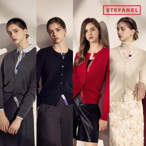 스테파넬 25FW 캐시미어 100% 배색 가디건[런칭 가격 159,900원]