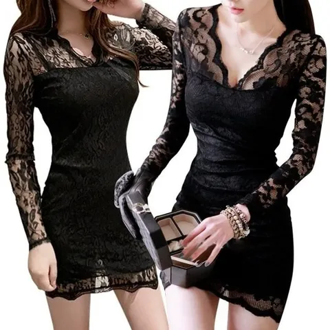 여성 섹시 미니 원피스 블랙 시스루 연말 클럽 파티룩 홀복