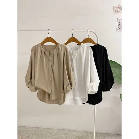 허니제이 / 오빈트 셔링 소매 벌룬 언발 7부 블라우스(3color)