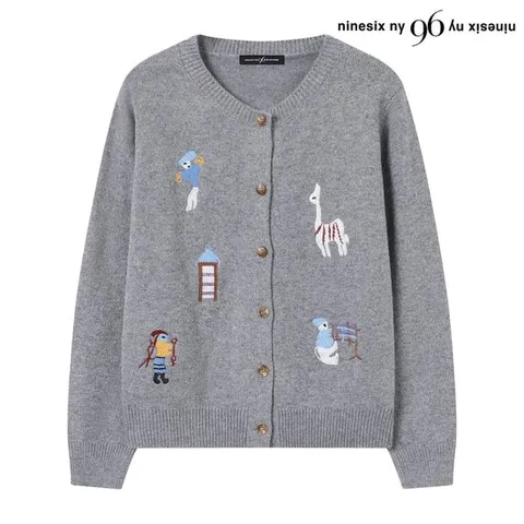 [나인식스뉴욕]자수 포인트 라운드넥 니트 가디건 (NP4CK011L0)