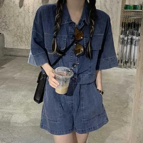 [오너클랜]인기상품 여름 데님 투피스 세트 여성 숏자켓 반바지