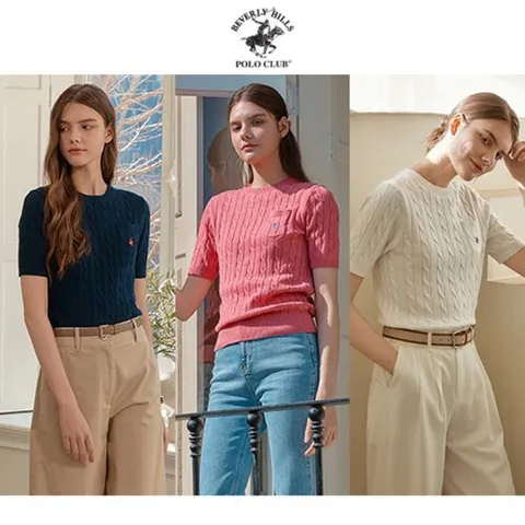 [비버리힐즈폴로클럽]25SS 여성 반팔 케이블니트 3종