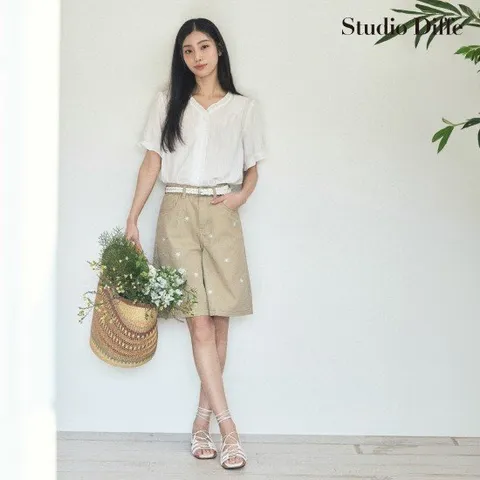 스튜디오디페 26SS 플라워 자수 5부 팬츠
