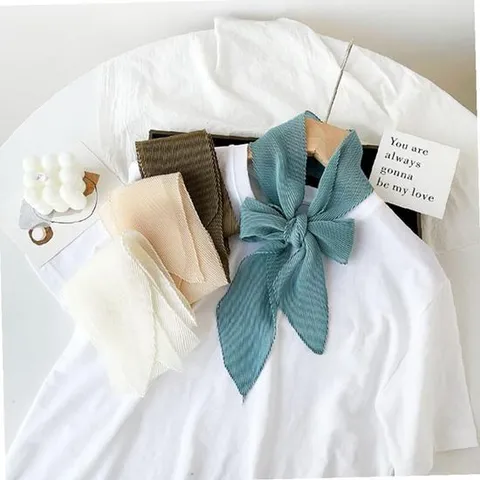 얇은 스프링 주름 스카프 플리츠 단색 여름 미니 목