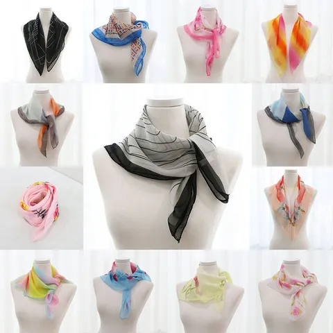 스프링 쁘띠 미니 목 스카프 60x60 작은 간절기 손수건 쉬폰 여름 여성 선물 개별 포