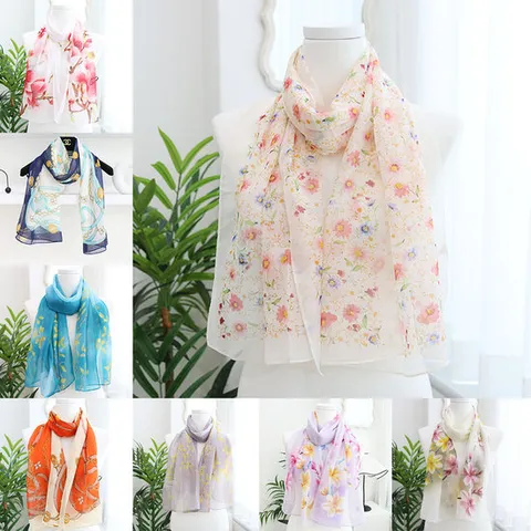 여성 플라워 패턴 쉬폰 롱 스카프 가벼운 여름 봄 가을 패션 머플러