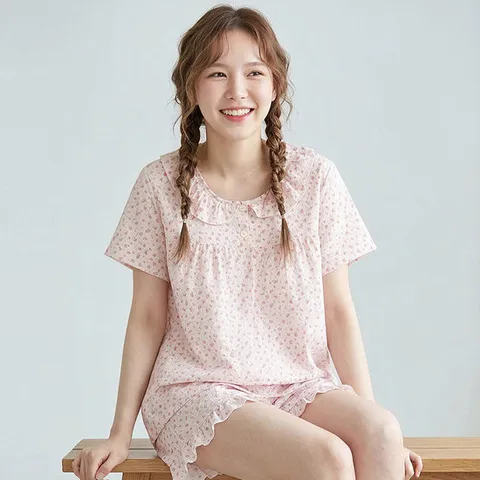 바풀 TB ENNE 1812-38 여성 반팔 잠옷 상하세트 봄 여름 가벼운 쿨 실내복