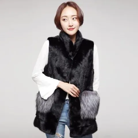 ★제이유퍼★ CV004 실버폭스 주머니 밍크 베스트