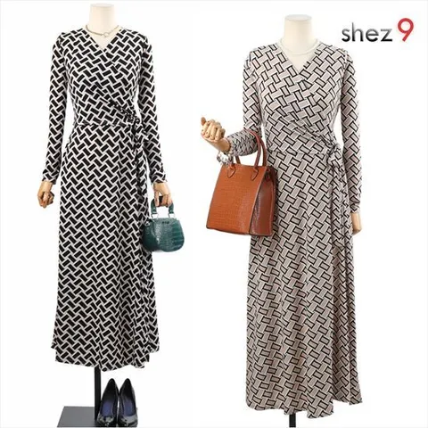 [쉬즈나인]큐브 나염 롱 랩 원피스