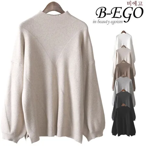 [비에고]Y733_벌룬소매 오버핏 반목니트
