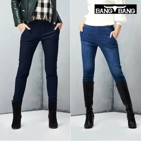 [뱅뱅][뱅뱅] 여성 테일러드핏 하프밴딩 데님 2종세트_R5X5
