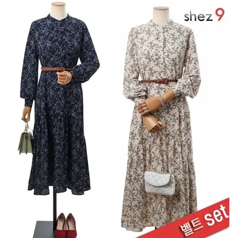 [쉬즈넘버나인][벨트set]베니스 나염 롱 원피스