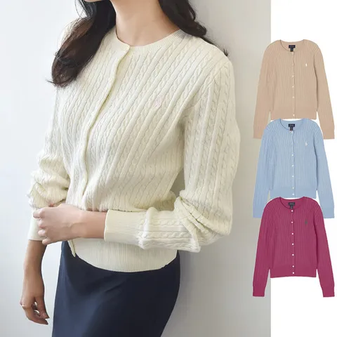 폴로 랄프로렌 걸즈 케이블 꽈배기 니트 가디건 313543047