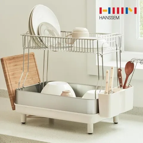[한샘몰X4BNK] 모던스틸 컴팩트 주방 식기건조대 2단 - 설거지