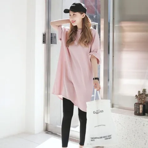 박시티셔츠 파스텔 핑크 루즈핏 반팔 티셔츠 HH B35