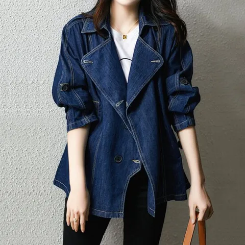 [이쁘다] 시리 사선 카라 데님 자켓