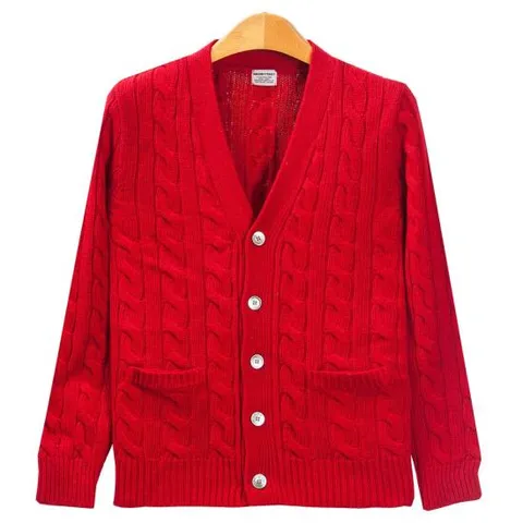 케이블 포켓 기본 가디건_레드