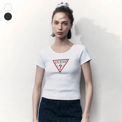 [현대백화점] [게스]GUESS (OP2K5405) 여성 오리지널 삼각 골지 반팔 티셔츠 +할인쿠폰