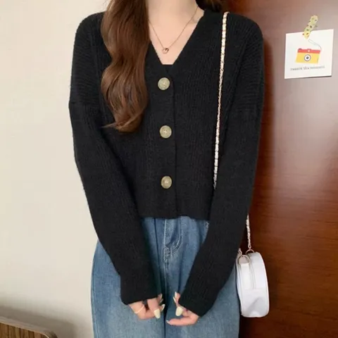 가디건 카디건 CD 여성 루즈핏 단추 기본 검정 간절기 오피스룩