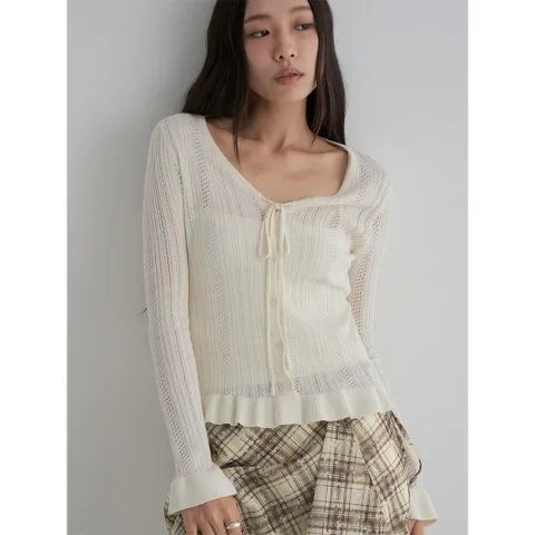 [에잇세컨즈] 레이스 자카드 스트링 카디건  아이보리 (16595AAQ10) +할인쿠폰