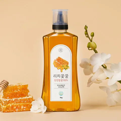 청년벌집 리치꽃꿀 1kg 천연벌꿀 자연벌꿀 토종꿀