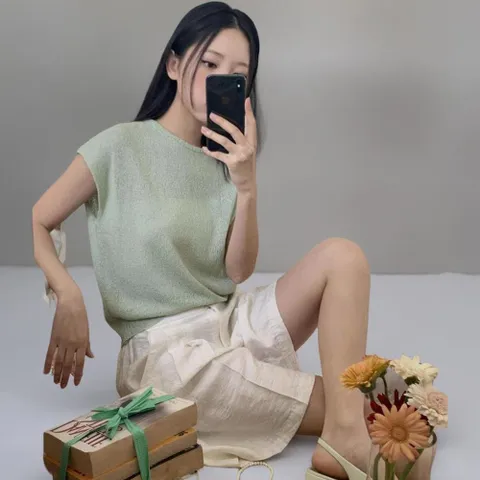 |KHT936E|여성 세미 시스루 부클 라운드넥 반팔 니트