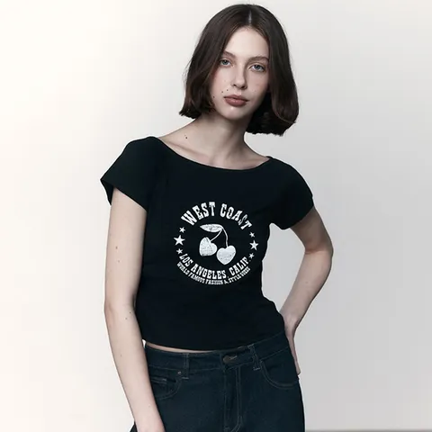 [현대백화점] [게스진]게스 OP2K5413 여성 하트체리 프린트 슬럽 반팔 티셔츠 +할인쿠폰