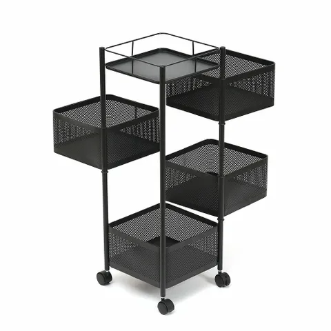 철제 4단 회전 트롤리(블랙) 주방 세탁실 이동식선반 +할인쿠폰
