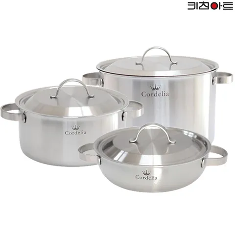 키친아트 코델리아 통5중 스텐레스 인덕션 냄비세트 3종E (양수24+전골24+곰솥28)