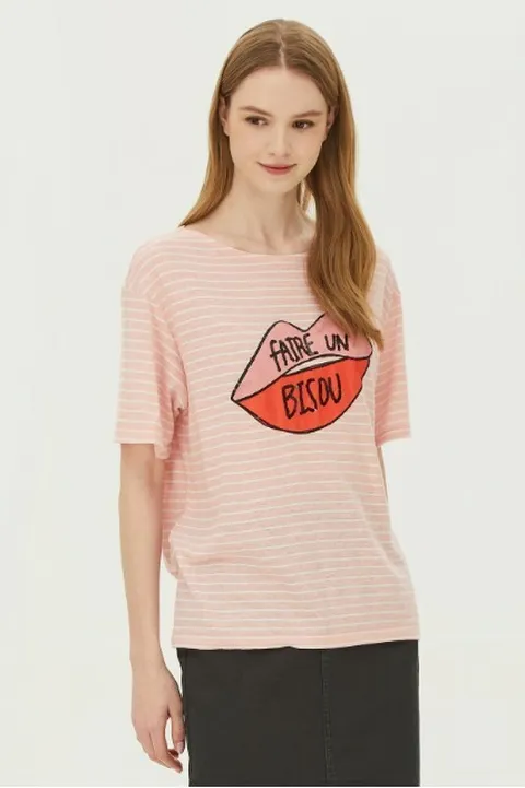 [현대백화점] [베네통] (BATSE1231PK) 입술 스팽글 티셔츠