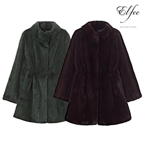 [진도 Elfee] 스탠드카라 풀스킨 휘메일 유색 밍크 코트 (E9W3EC28_) +할인쿠폰