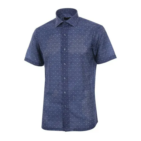 [하프클럽/로베르타 디 까메리노]폴리100 쿨매쉬 미니 체크 프린트 일반핏 네이비 반소매