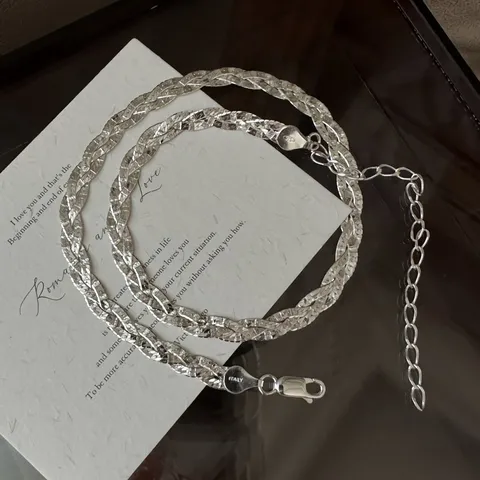 여성 실버 925 3중 짜임 꼬임 꽈배기 목걸이
