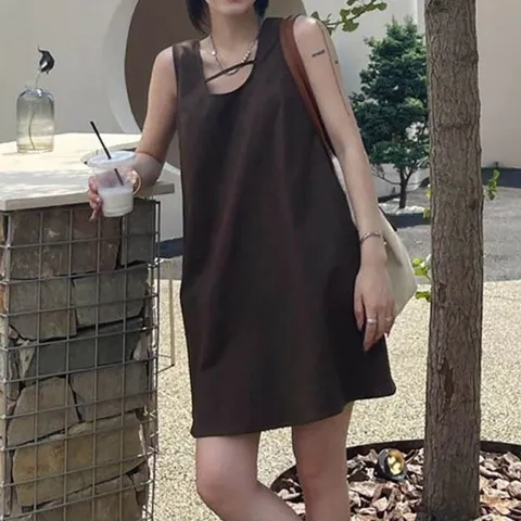 원피스 OPS 여성 여자 귀여우 디자인 유넥 체형 커버 민소매