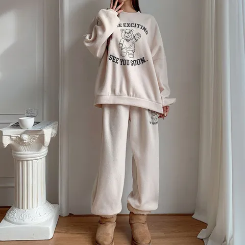 H스타일(SET)폴폴세트 겨울 후리스 여성 트레이닝복세트 츄리닝셋트 홈웨어 오버핏 빅사이즈