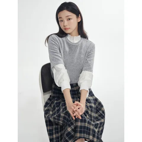 [빈폴레이디스] 벨벳 레귤러핏 반소매 티셔츠  그레이 (BF5X42C113)