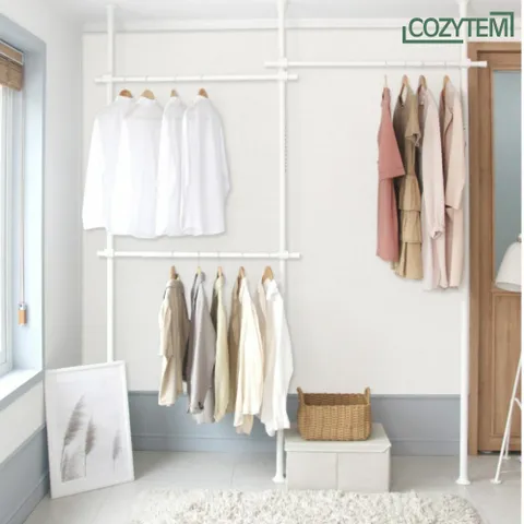 코지템 베이직 기둥식 철제행거 25mm 3단 스탠드 행거 고정식